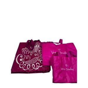 Vera Bradley Reusable Tote Bags Set 3 Pink Magenta Peacock Women